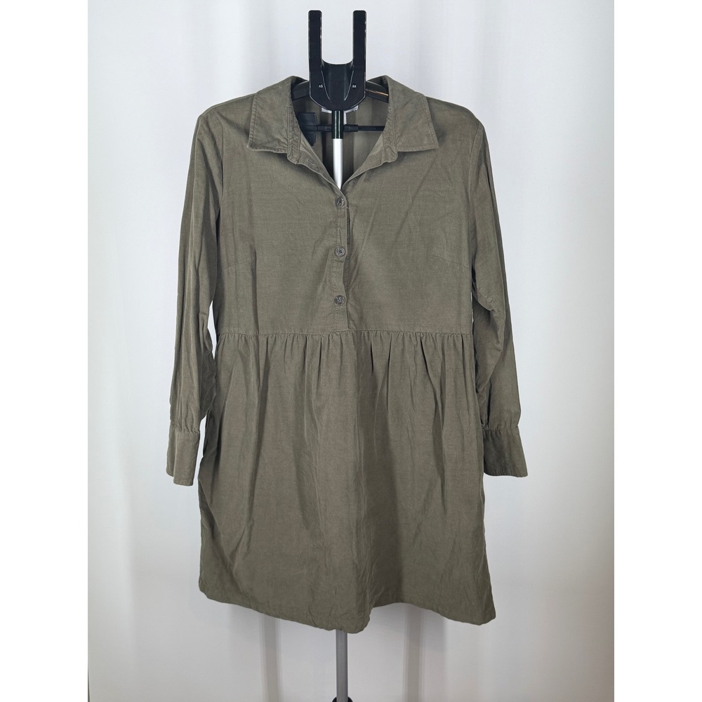 Nine West Jeans Olive Green Corduroy Empire Waist Mini Dress Large